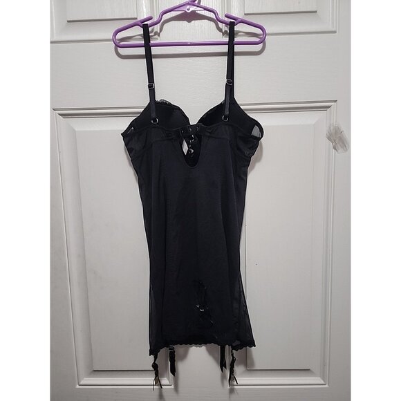 Victoria’s Secret Y2K Red Black Lace Fitted Stretch Teddy Garters Size 34B - Picture 5 of 9